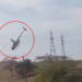 Helicopter entangled with electric wires